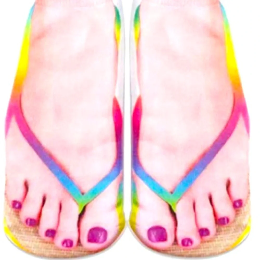 🆕FUN SOCKS: Multi-Color Thong Sandal Crew socks- Women’s size 6 to 8